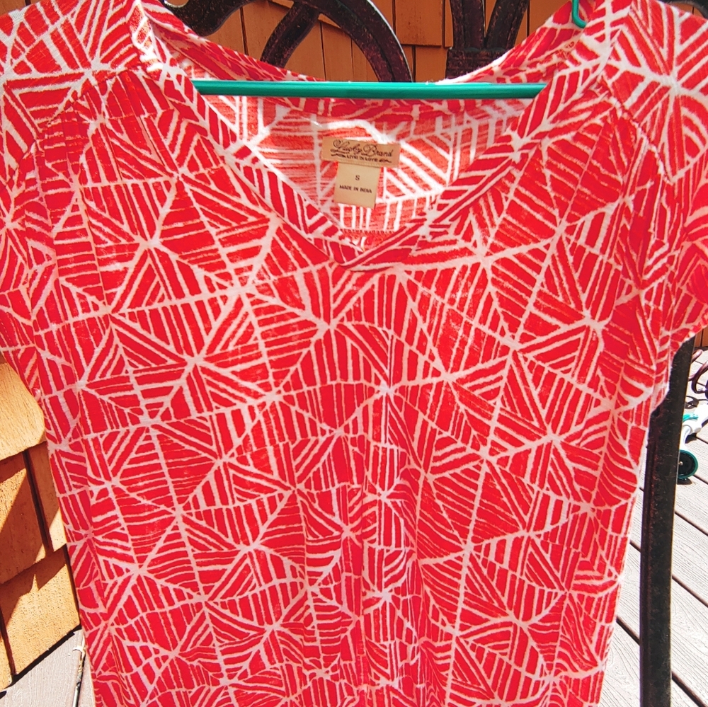 Orange Printed Cotton Shirt with Tie Bottom